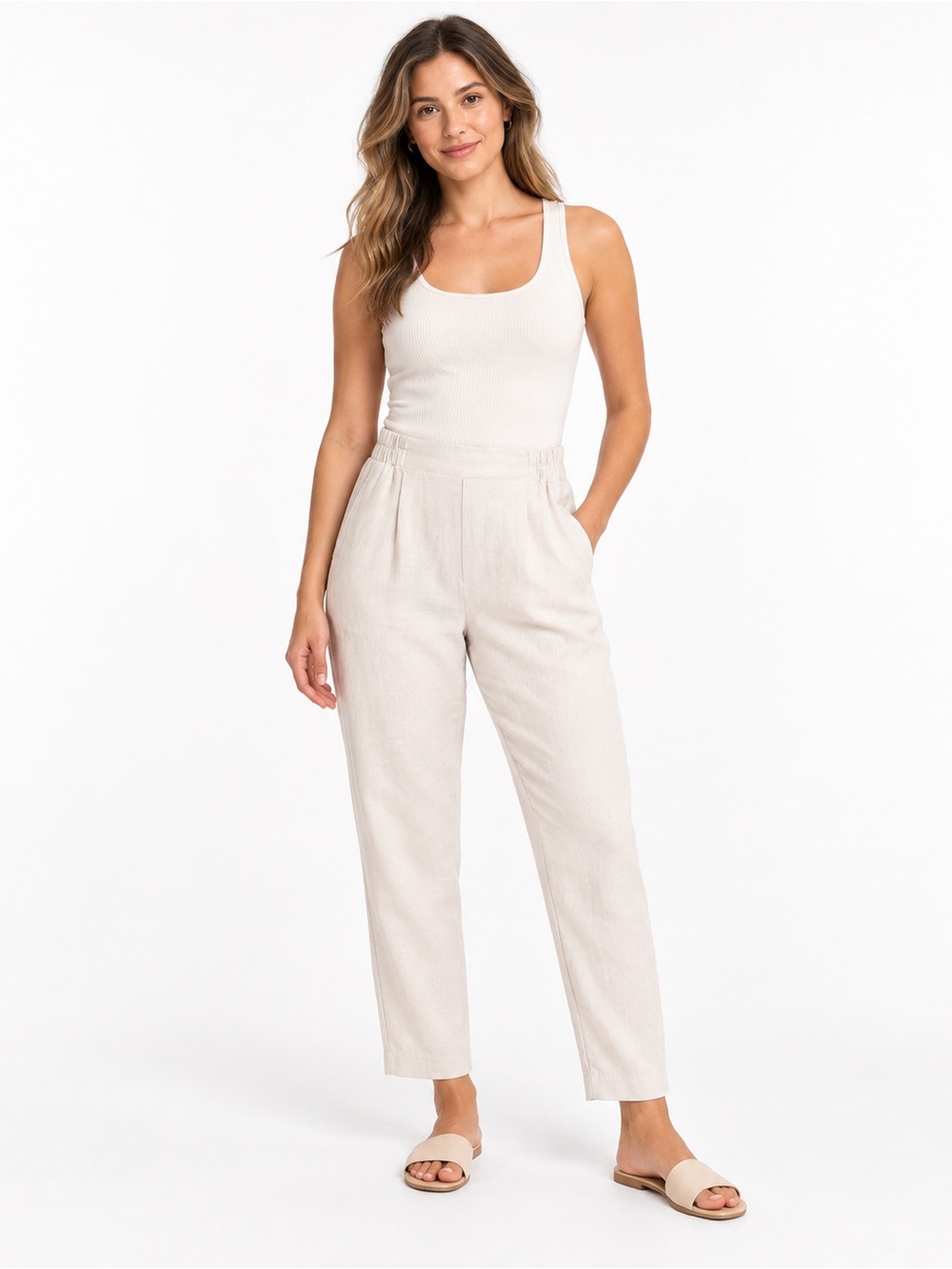 A New Day Cream High Rise Pull On Tapered Pants Size Small